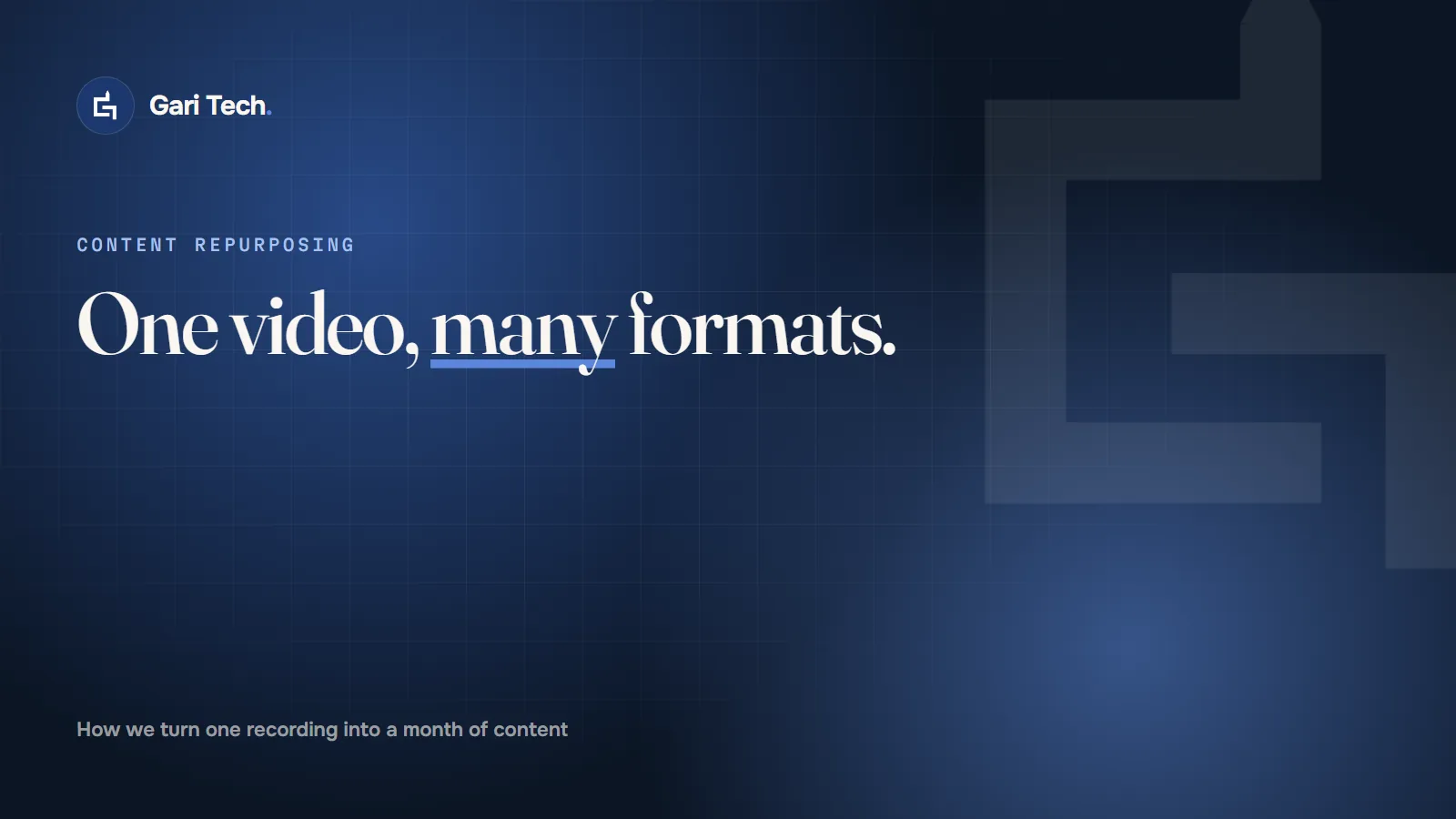 One video, many formats. Gari Tech guide to content repurposing