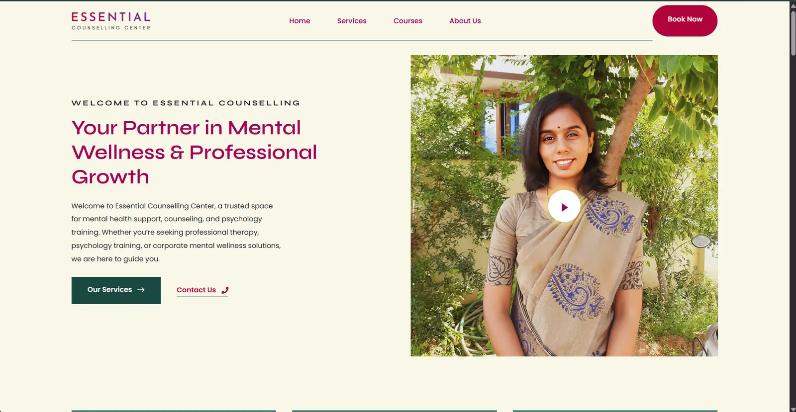 Essential Counselling Center website home page, built by Gari Tech